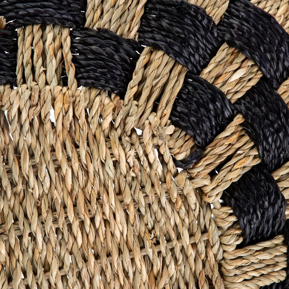 Large Round Seagrass Storage Basket with Handles 2 Pack Handcrafted Checkered Design Lightweight Durable Decorative Organizers