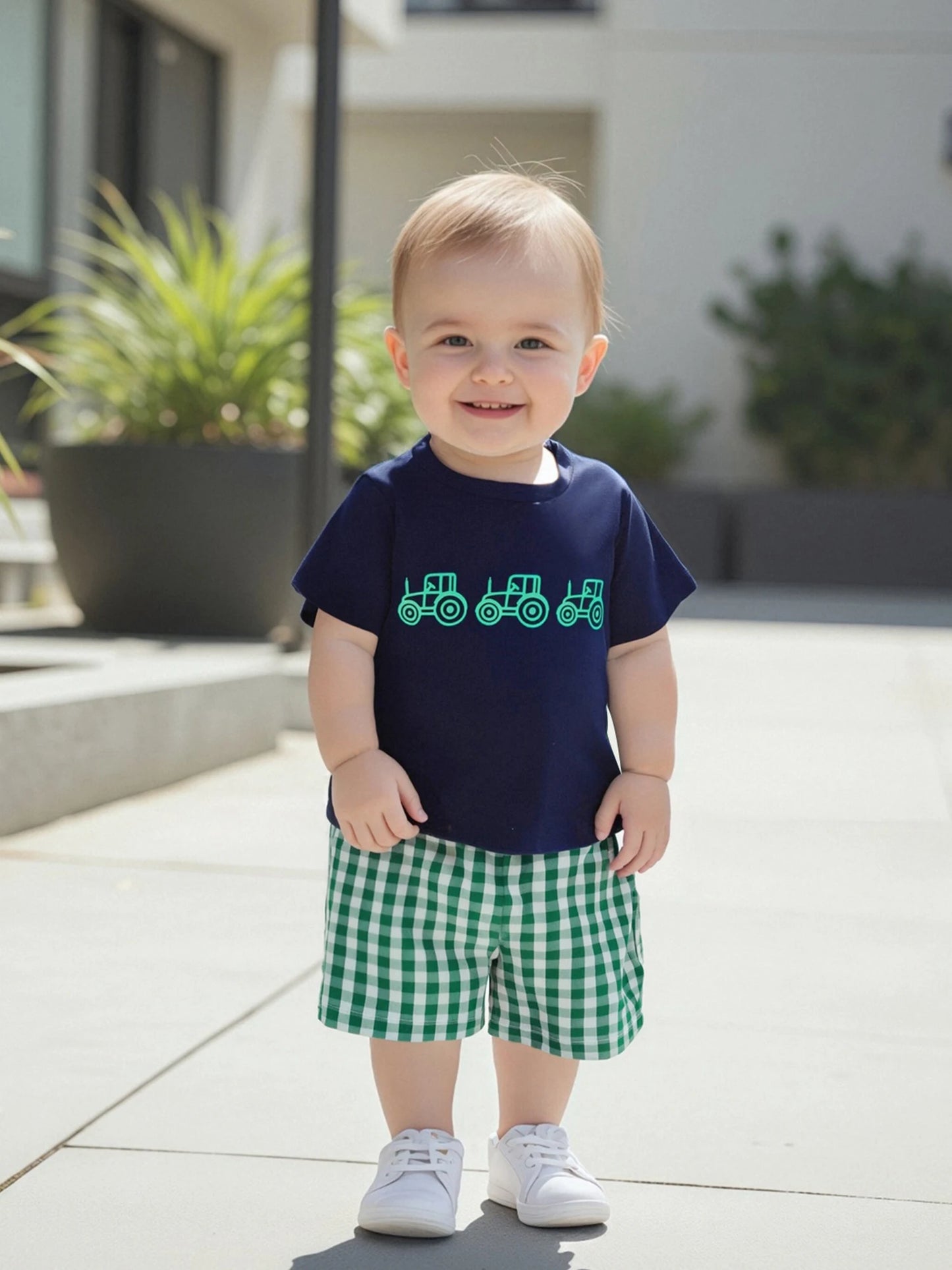 Toddler Boys 2-Piece Outfit Short Sleeve Dinosaur Print Tee with Denim Shorts Summer Set for Little Boys