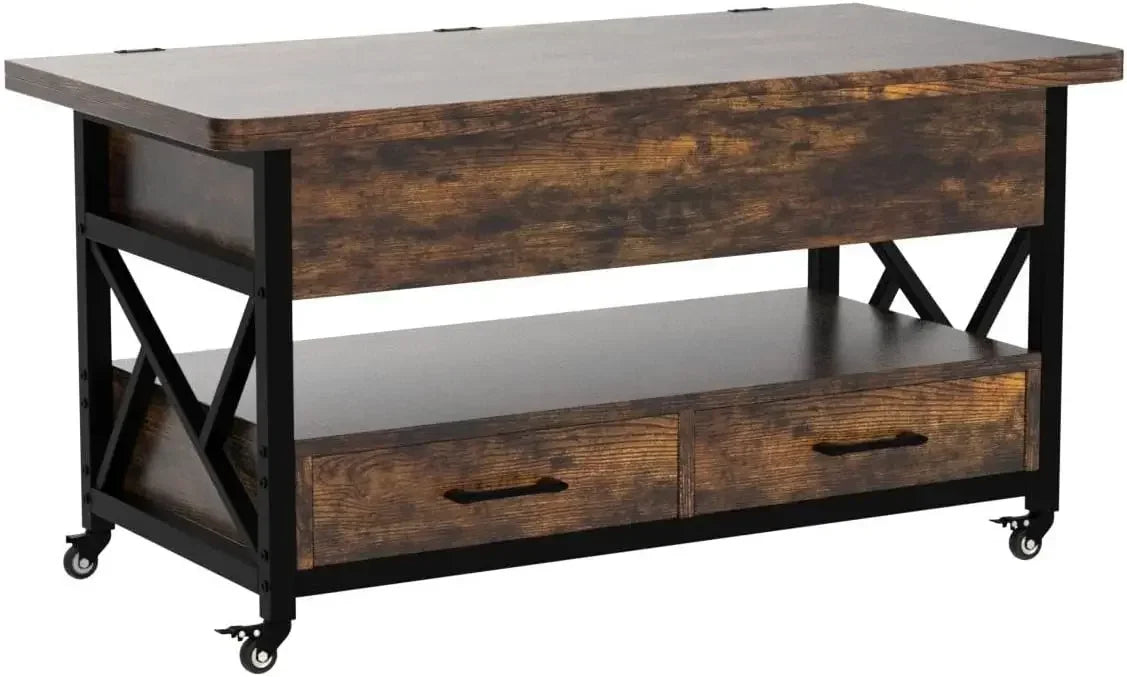 40" Lift Top Coffee Table, 4 in 1 Coffee Tables with Storage for Living Room, Small Farmhouse Coffee Table with 2 Drawers