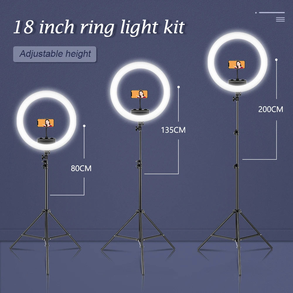 18 Inch UltraThin Ring Light LED Selfie Video Lamp With Tripod Stand Phone Clip For YouTube Live Light Photo Photography Studio