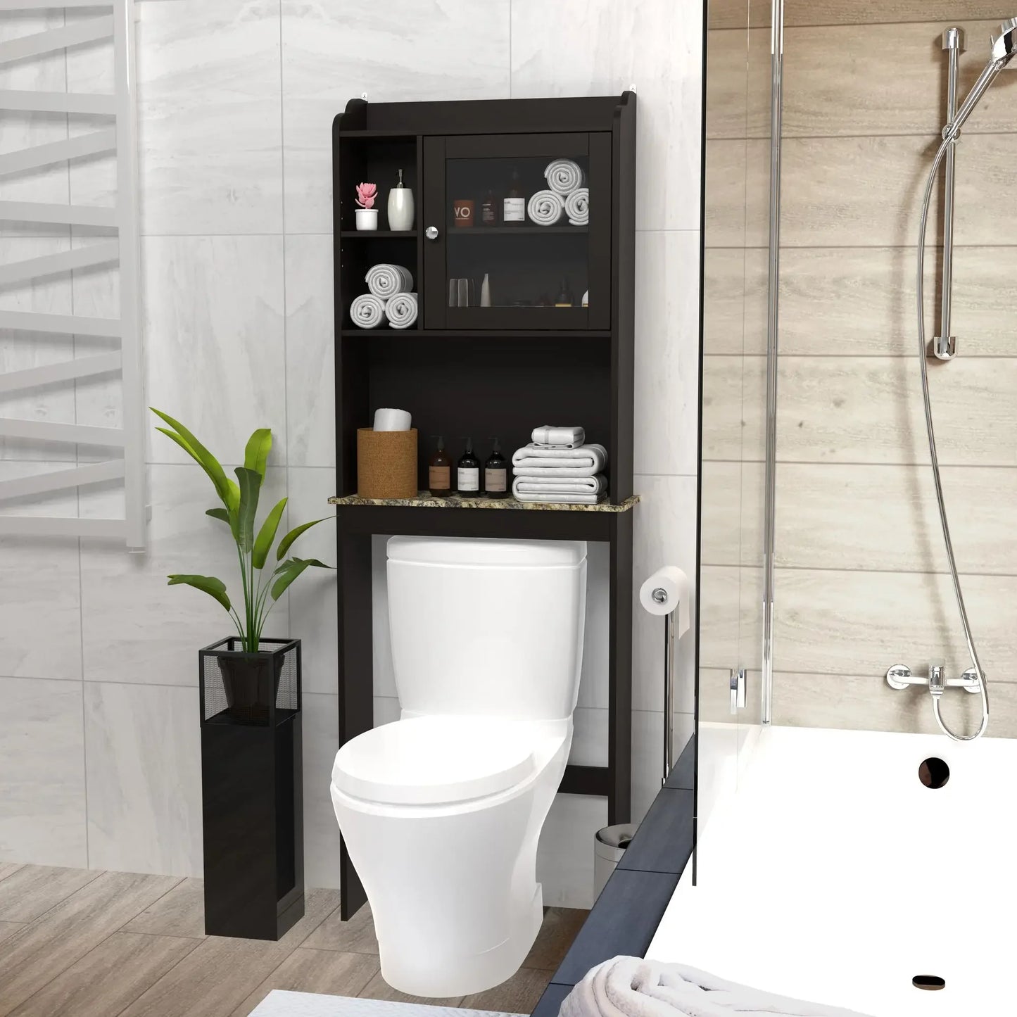 Modern Over The Toilet Space Saver Organization Wood Storage Cabinet for Home, Bathroom Shelves