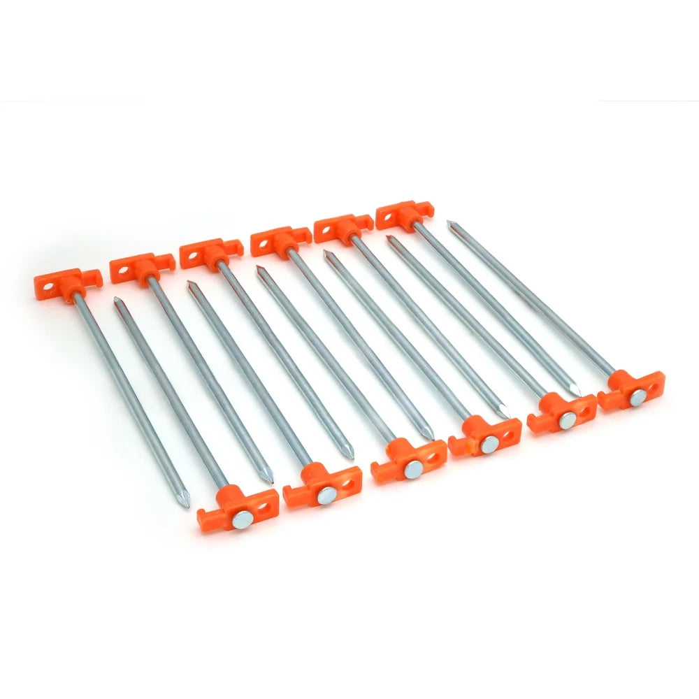 10 Inch Heavy Duty Steel Tent Pegs 12 Pack Durable Stakes Hard Ground Camping RV Awnings Securing Tents