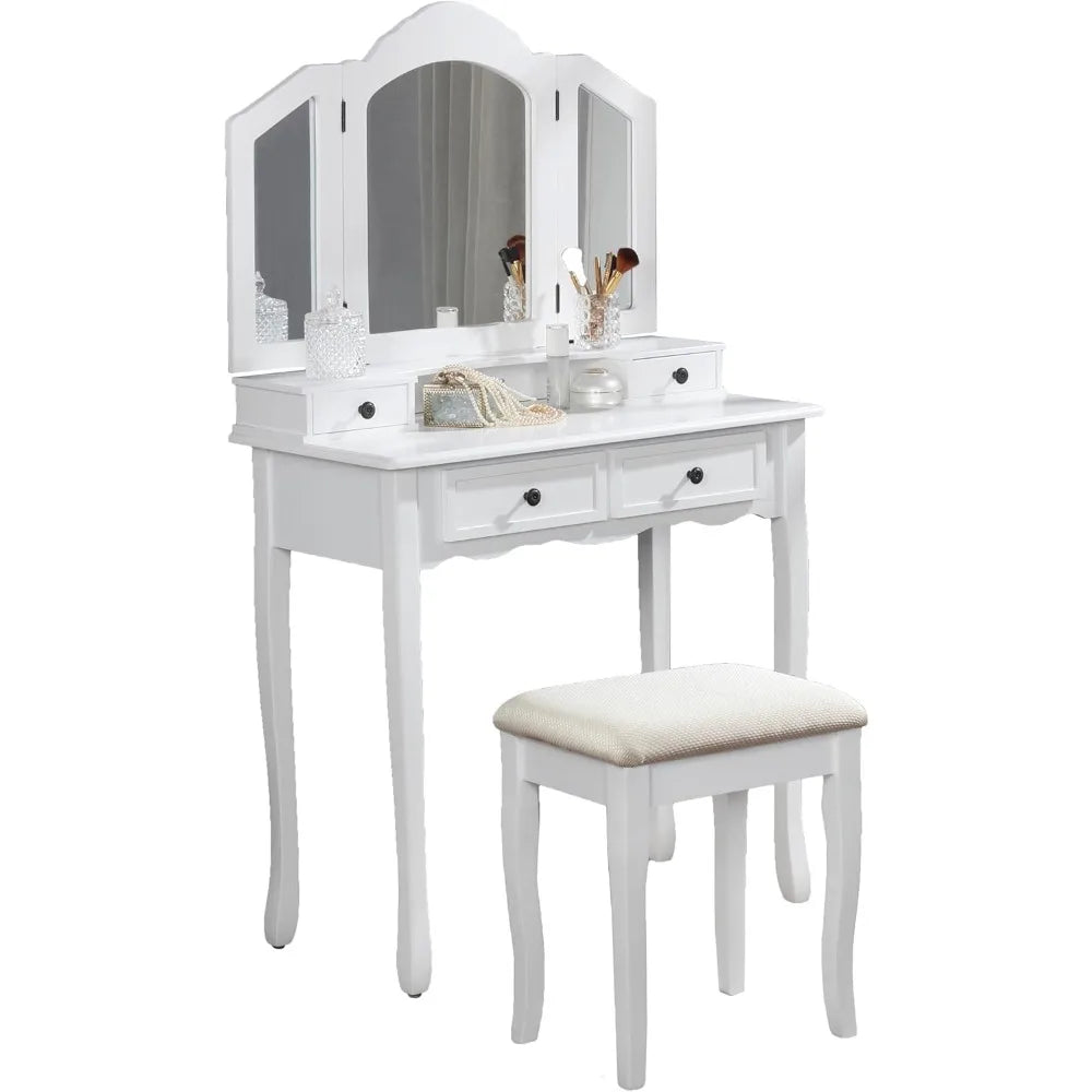 Sanlo Wooden Vanity | Make Up Table and Stool Set | White