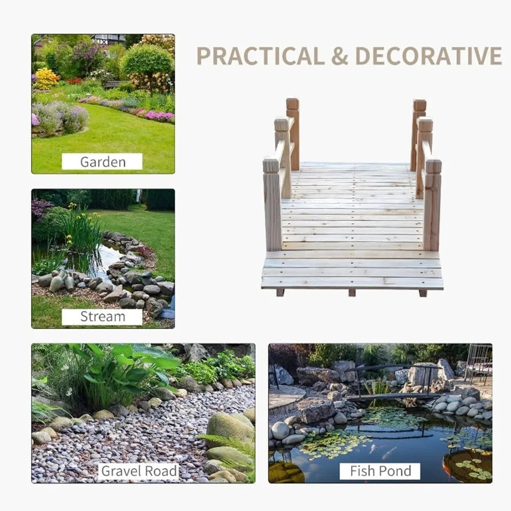Garden Bridge 5 FT, with Double Safety Railings, Classic Arc Footbridge for Pond Landscaping, Backyard, 60" L x 26.5" W x 19" H