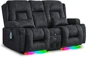 Power Loveseat Recliner Sofa with Vibrating Massage and Heat, Home Theater Seating RV Couch with Flipped Backrest Console, LED L