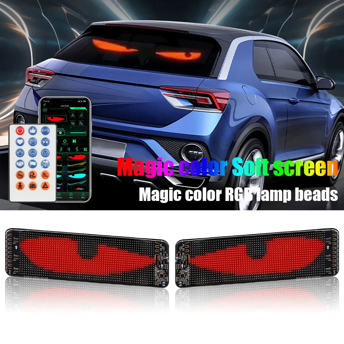 2PCS Demon Eyes Car Soft Screen LED Pixel Panel Light DIY Programmable Flexible Decoraive Light For Car Truck Board Windshield