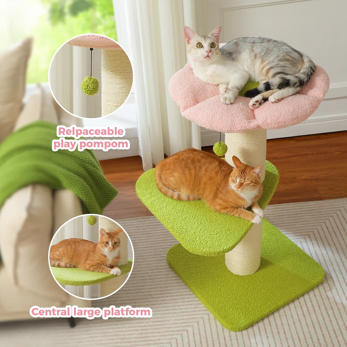 Cat Scratching Post for Large Cats, Small Cat Tree Tower with Thick Scratching Post, Top Bed, Indoor Tall Cat Scratcher, Cat Toy