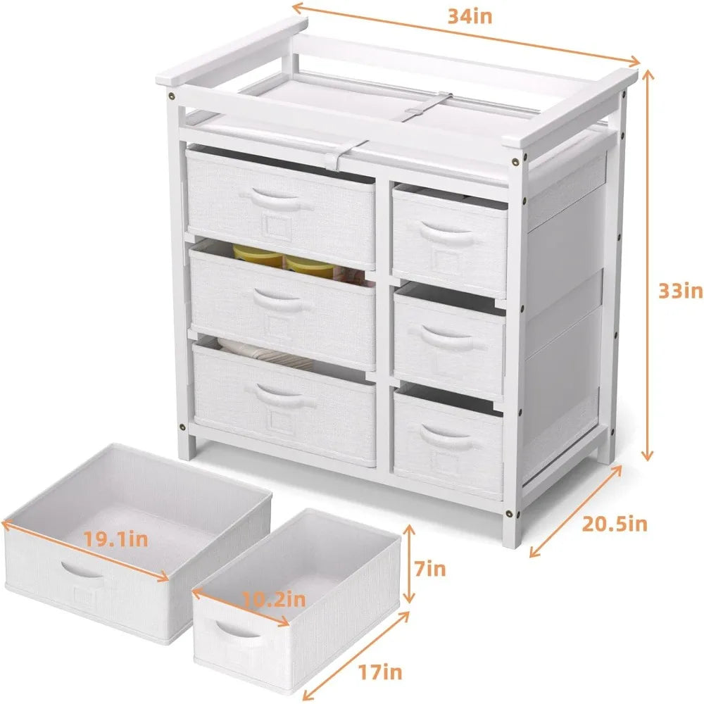Baby Changing Table Dresser with 6 Storage Drawers and Pad Topper Changing Diaper Station Multifunctional Changing Nursery