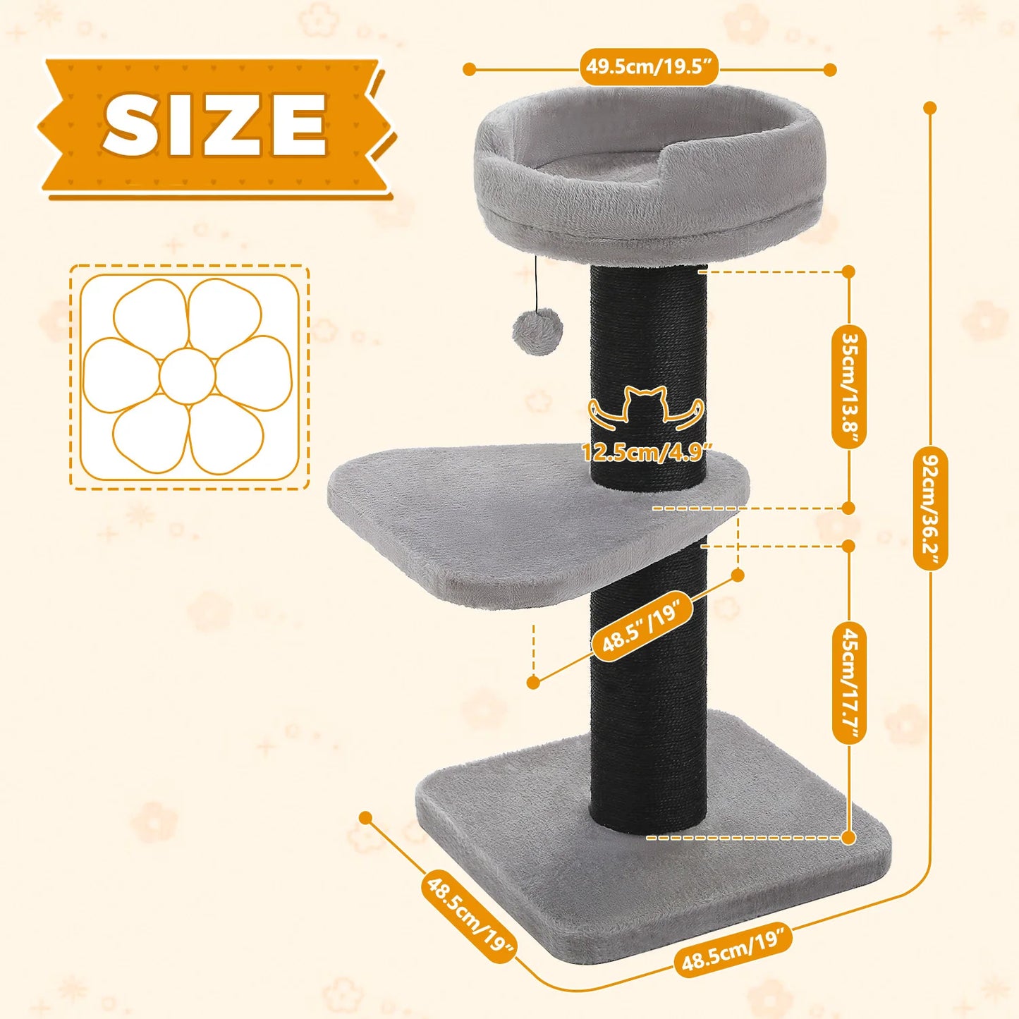 Cat Scratching Post for Large Cats, Small Cat Tree Tower with Thick Scratching Post, Top Bed, Indoor Tall Cat Scratcher, Cat Toy