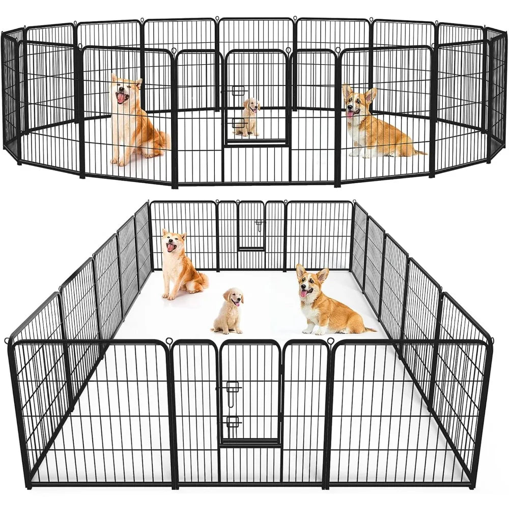 Dog Playpen Indoor - Pet Fence Exercise Pen for Yard Gate 16 Panels Foldable Puppy Playpens with Doors Metal Dog Pen