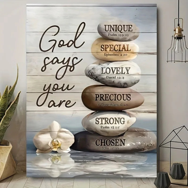 1pc Inspirational Bible Verse Canvas Wall Art with Wooden Frame - Zen Stone Design, Religious Quotes Home Decor, Ready to Hang