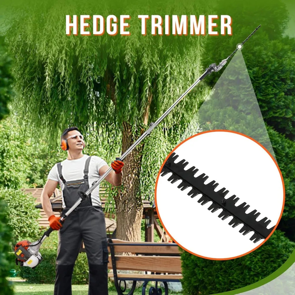 Gas Powered Hedge Trimmer Weed Eater 41.5cc 5 in 1 Multi Functional Trimming Tools Gas Weed Wacker Long Reach Pole Saw for Tree