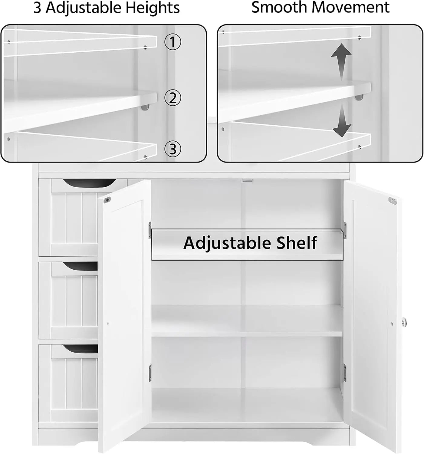 Bathroom Free-Standing Floor Cabinet, Practical Storage Cabinet with 4 Drawers and 2 Doors for Kitchen, Entrance Area,White