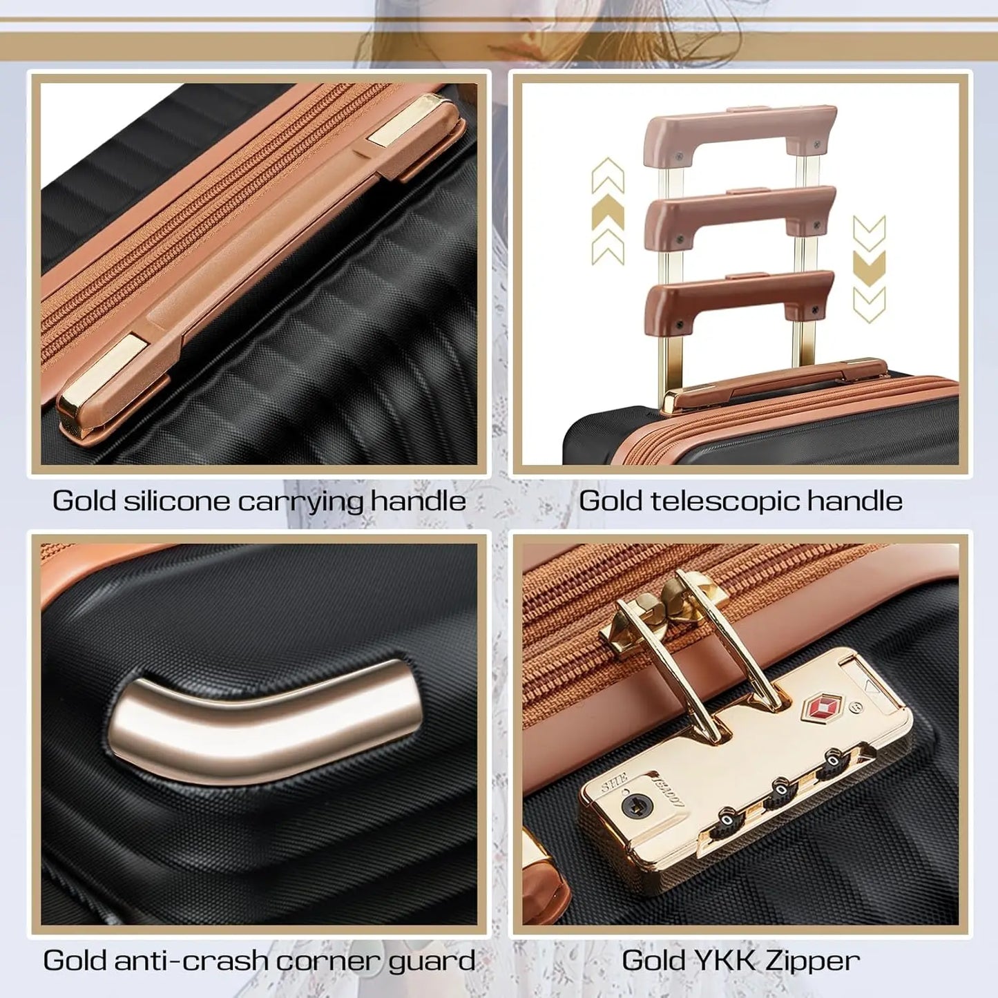 Joyway Luggage Sets, Expandable Hard Shell Suitcase Set,TSA Lock, Spinner Wheels, Leather Travel Tote Bag and Small Cosmetic Bag
