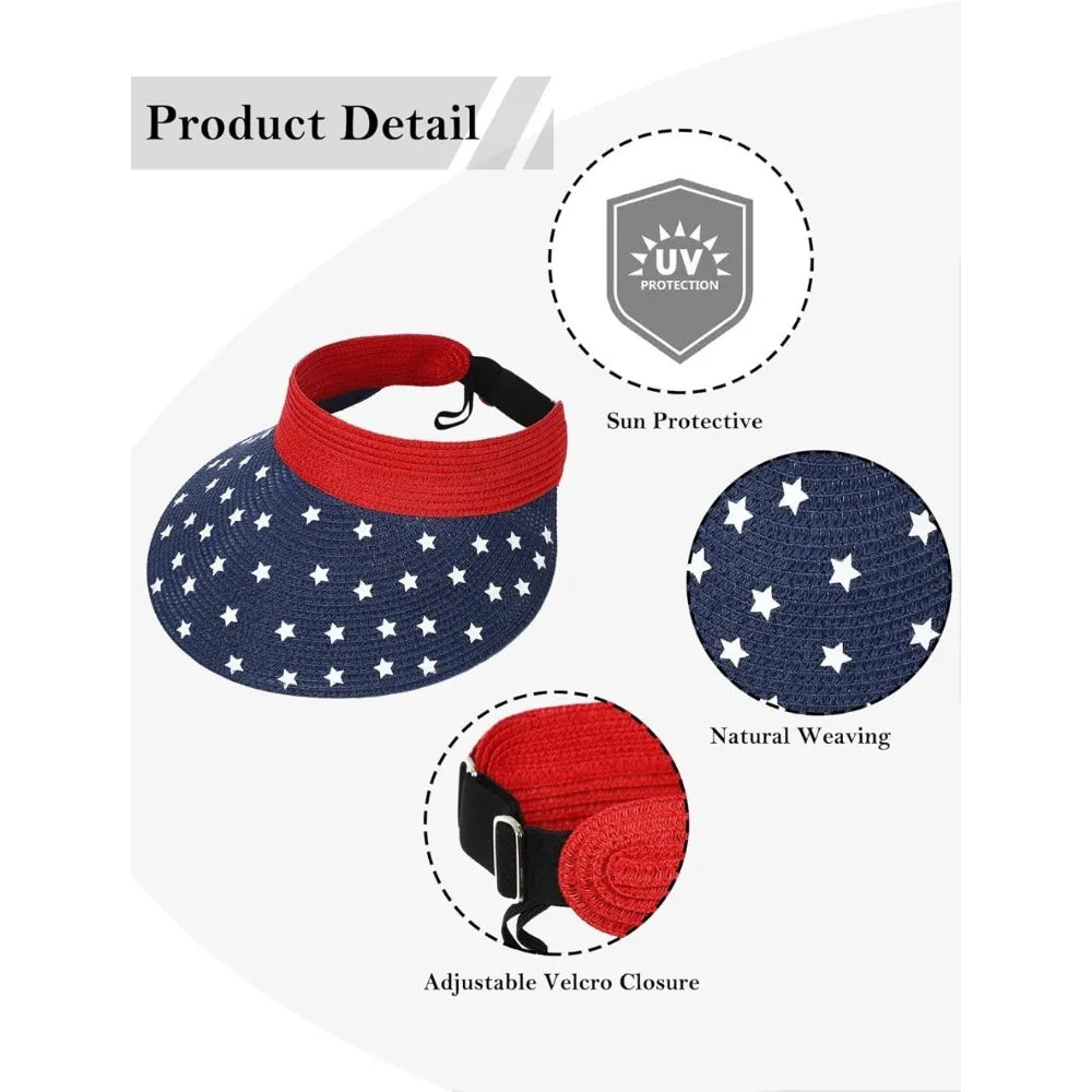 Womens Sun Hat Straw Visor UV Protection Wide Brim Packable Travel Summer Cap for Beach
