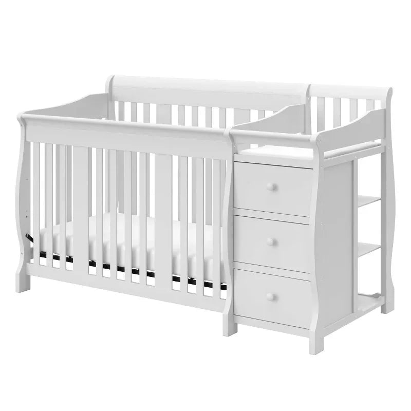 2025 Portofino 5-in-1 Convertible Crib and Changer (White) – Changing-Table Combo with Drawer, Converts to Toddler Bed, Daybed F