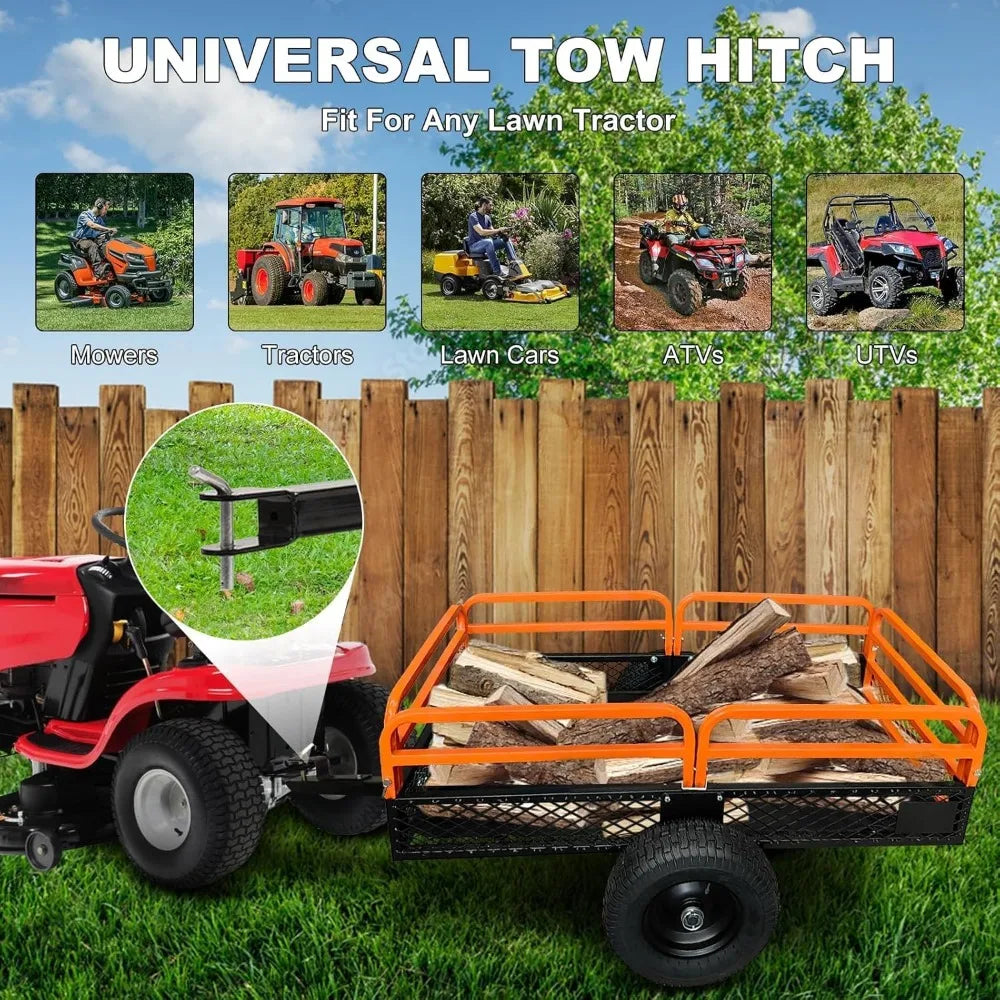 Heavy Duty Steel Dump Cart,1500 Lbs Utility Garden Cart with Wheels,15 Cubic Feet Garden Utility Trailer with Removable Sides,Ha