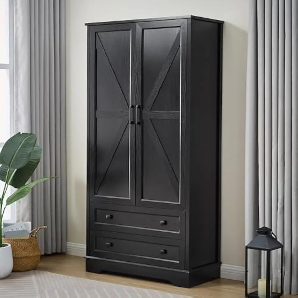 Wardrobe with 2 Drawer, 71 Inches Tall Armoire Wood Wardrobe with Multiple Storage for Bedroom, Living Room, Hallway