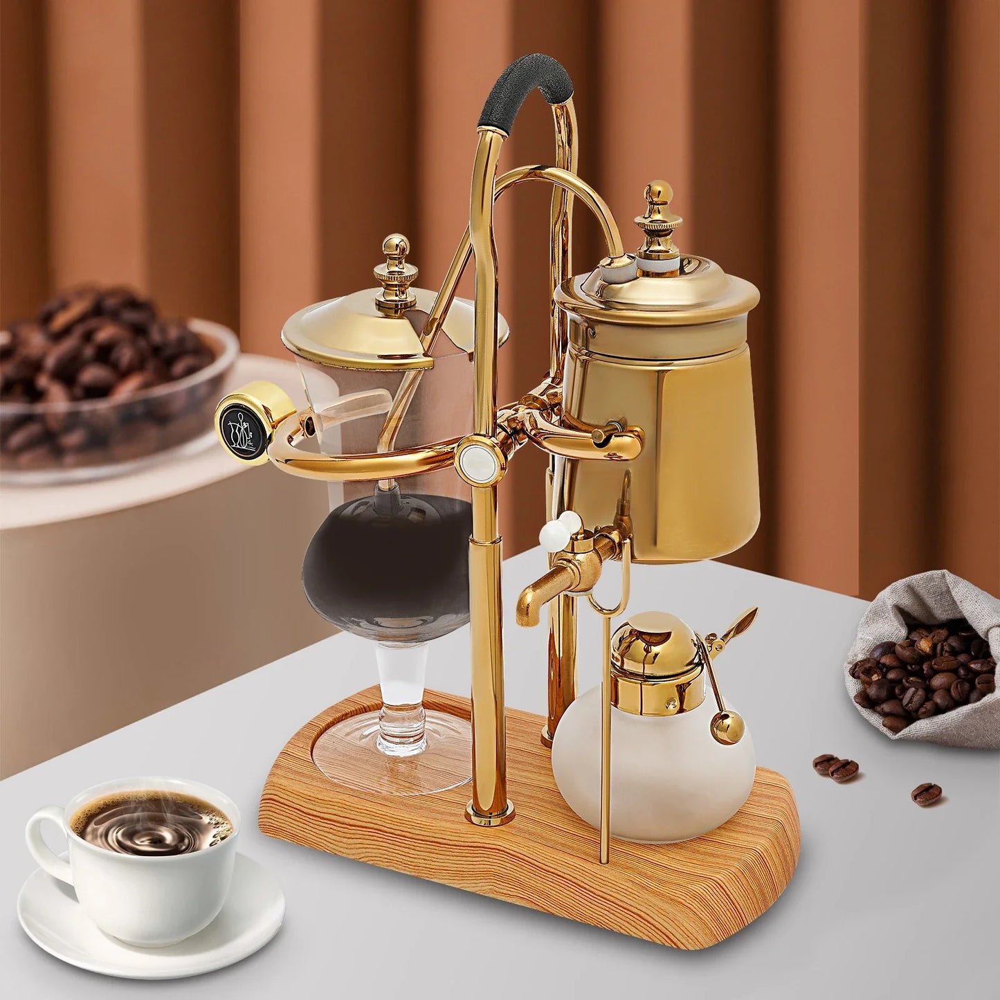 Coffee Maker 400ml Siphon Coffee Machine Set, Vacuum Coffee Maker, Coffee and Tea Brewer, Integrated Filter, Matching Wooden