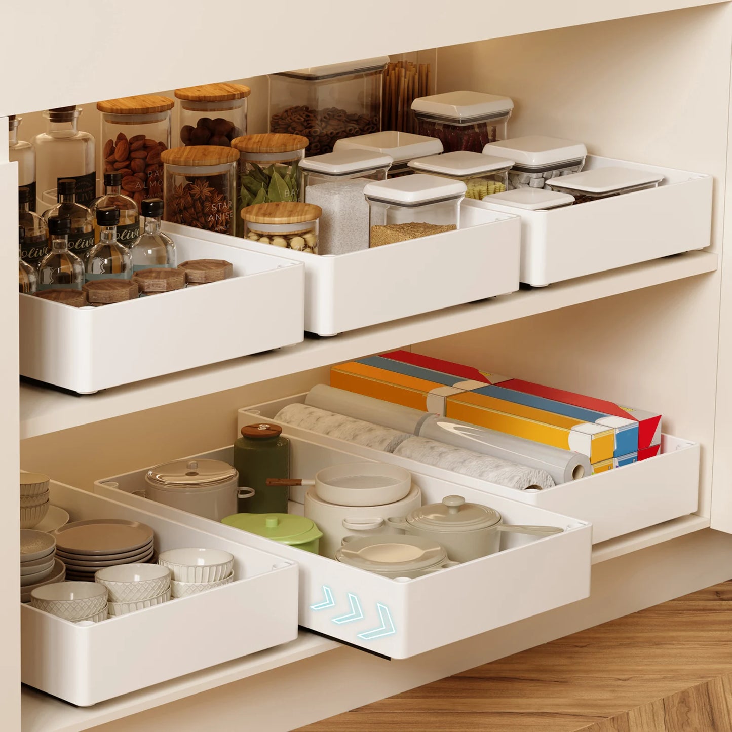 2Pcs Pull-Out Cabinet Organizer – No-Punch Slide-Out Racks for Kitchen, Bathroom, Pantry, and Cabinets, Home Storage Solution