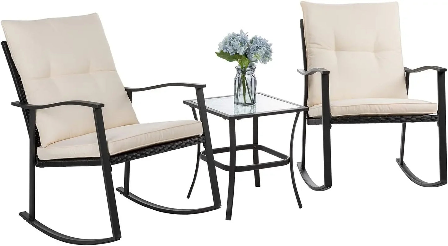 3 Piece Outdoor Rocking Bistro Set, Textilene Fabric Small Patio Furniture Set, Front Porch Rocker Chairs Conversation Set with