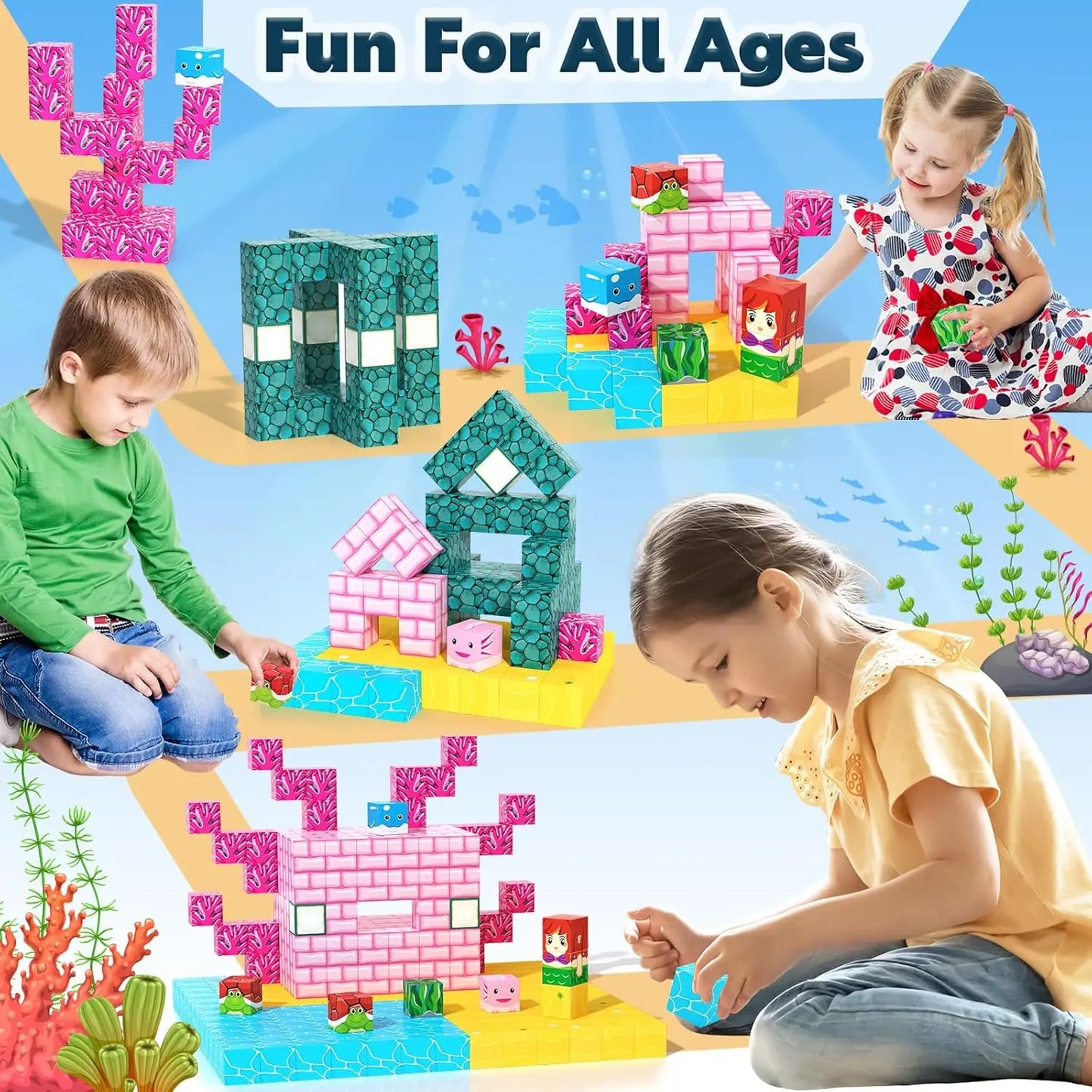 54PCS Magnetic Blocks Build Mine Magnet World Ocean Set, Building Toys for Kids Ages 3+