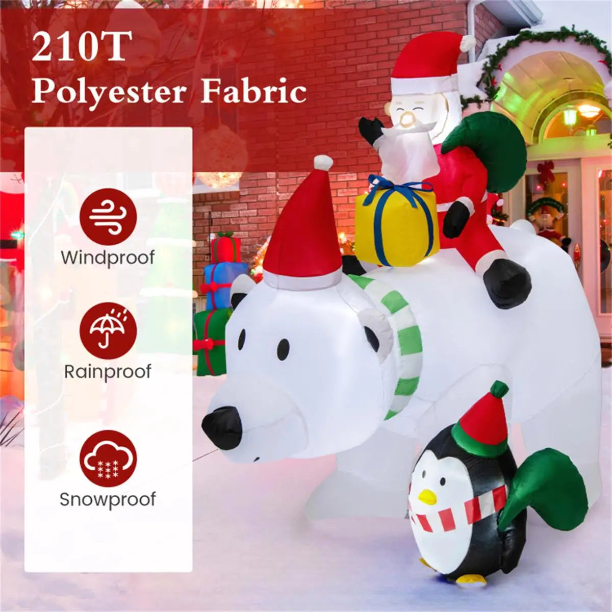7ft Inflatable Santa Claus on Bear - Festive Holiday Outdoor Decoration
