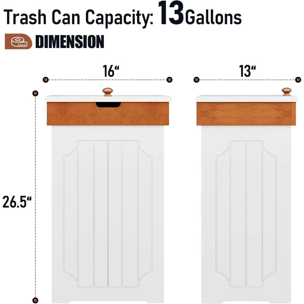 13 Gallon Kitchen Garbage Can Wooden Trash Cabinet with Lid Dog Proof for Home