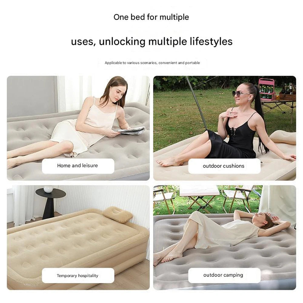 Luxury 1/2 Person Camping Bed Mat PVC Inflatable Sleeping Mattress Interior Air Mattress Glamping Mats Built-in Pump Thicken Mat