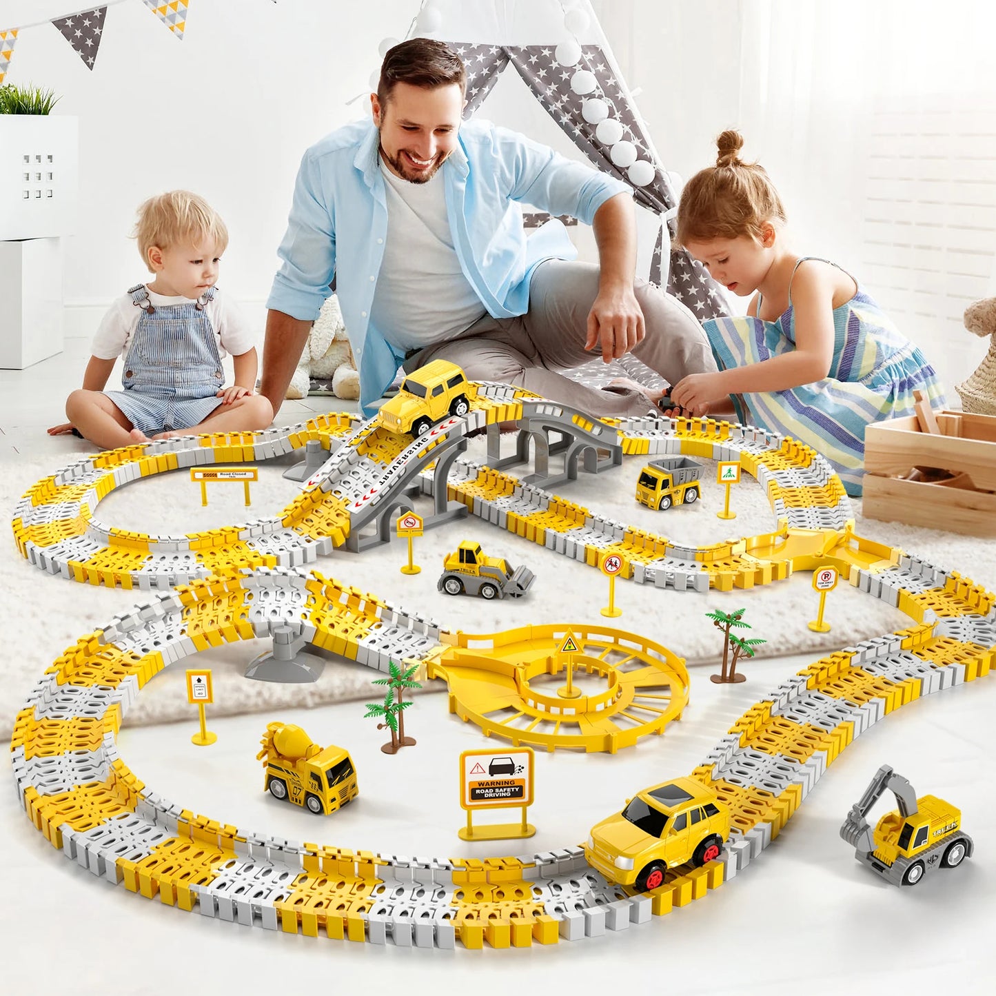 Toddler Boy Toys 236 PCS Race Tracks Toys Gifts for 3 4 5 Year Old Boys Kids, 6 PCS Construction Car Toys Gifts for 2 3 4 5 Year