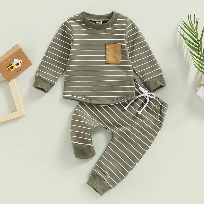 Toddler Boys 2-Piece Outfit Solid Color Hooded Pullover with Drawstring Jogger Pants Set for Autumn Wear