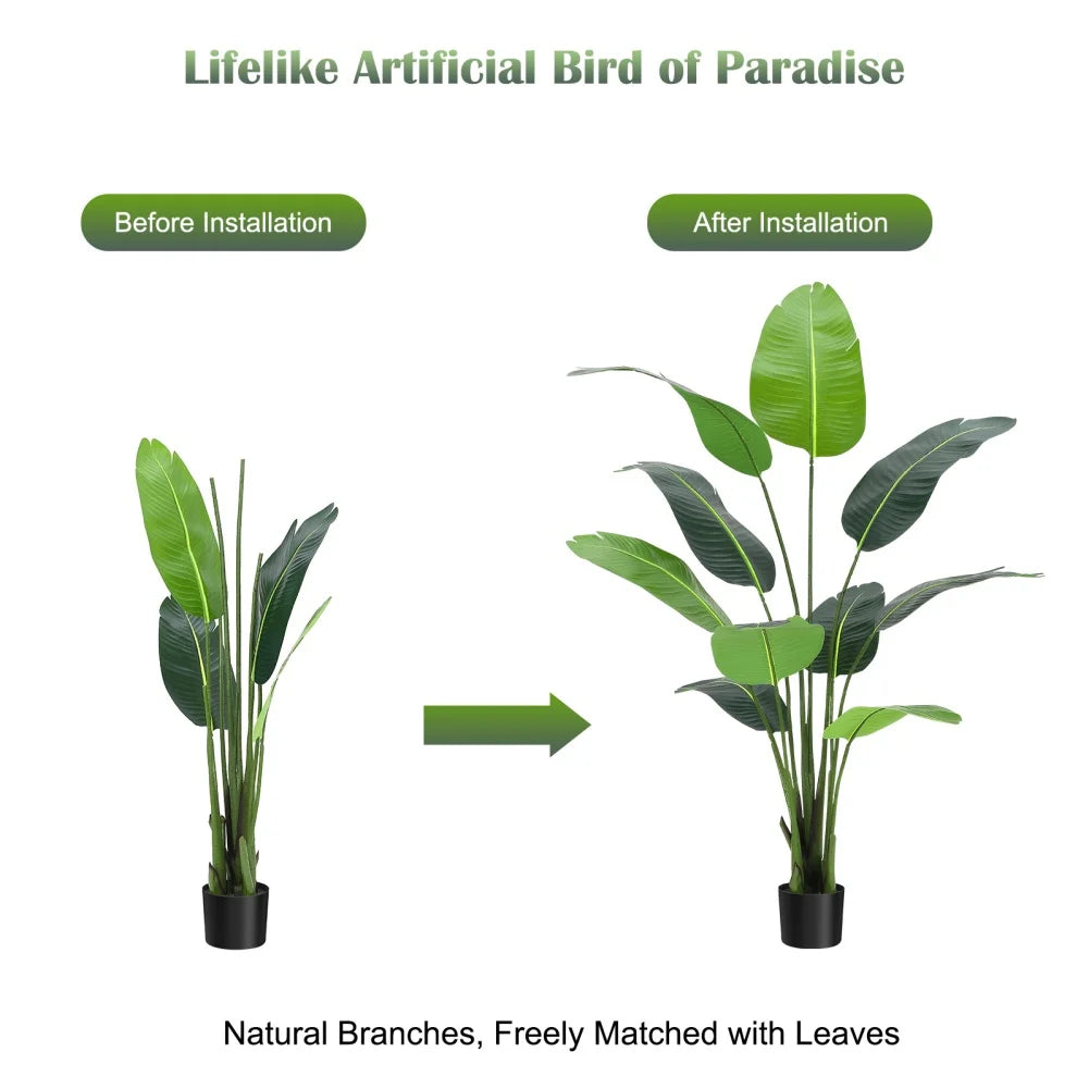 Artificial Bird of Paradise Plant 4/5 FT Fake Palm Tree for Indoor Outdoor Faux Plants for Home Office Perfect Housewarming Gift