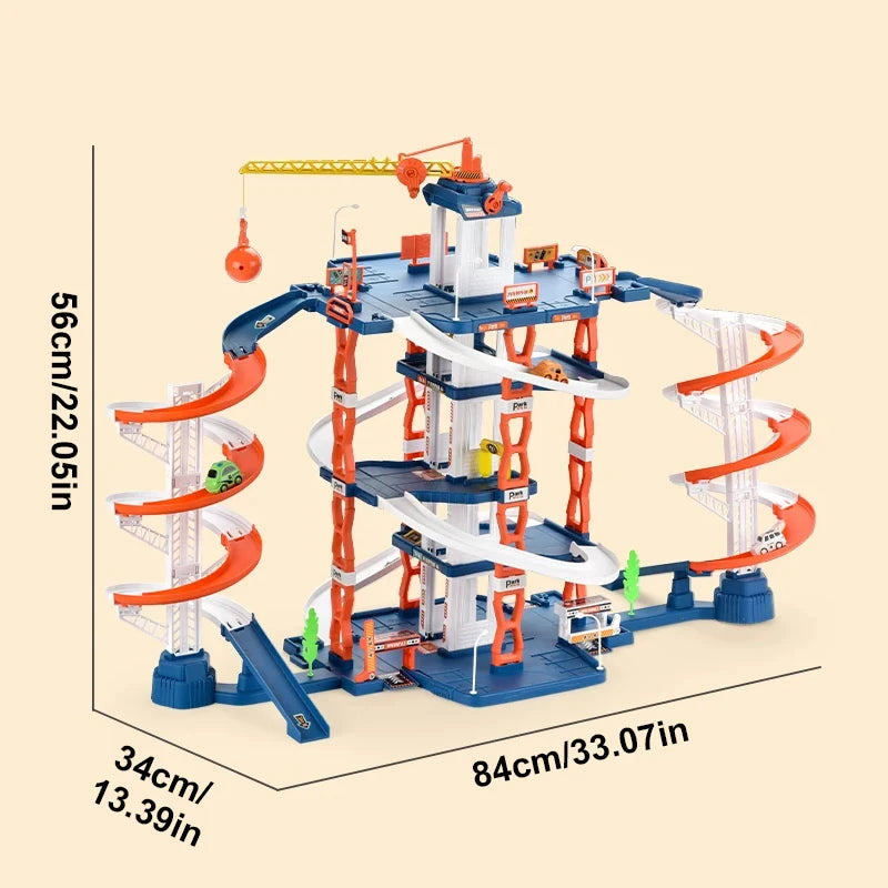 Children's Rail City Parking Building Double Slide Car DIY Construction Track Parking Lot Puzzle Splicing Kids Toys Boys Game