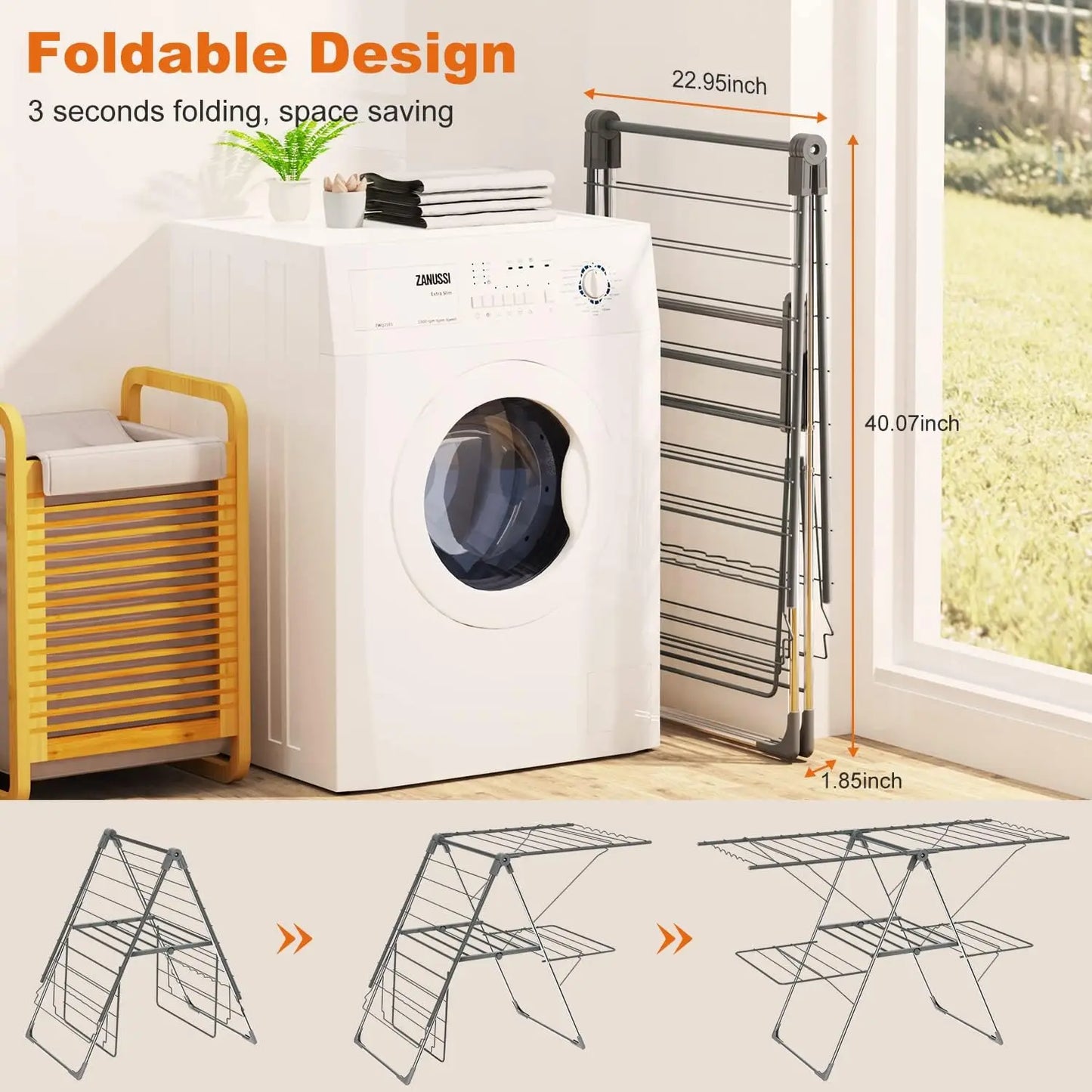 Clothes Drying Rack Foldable 2-Level Large Laundry Drying Rack Collapsible Stainless Steel Drying Rack Clothing for Indoor Outdo