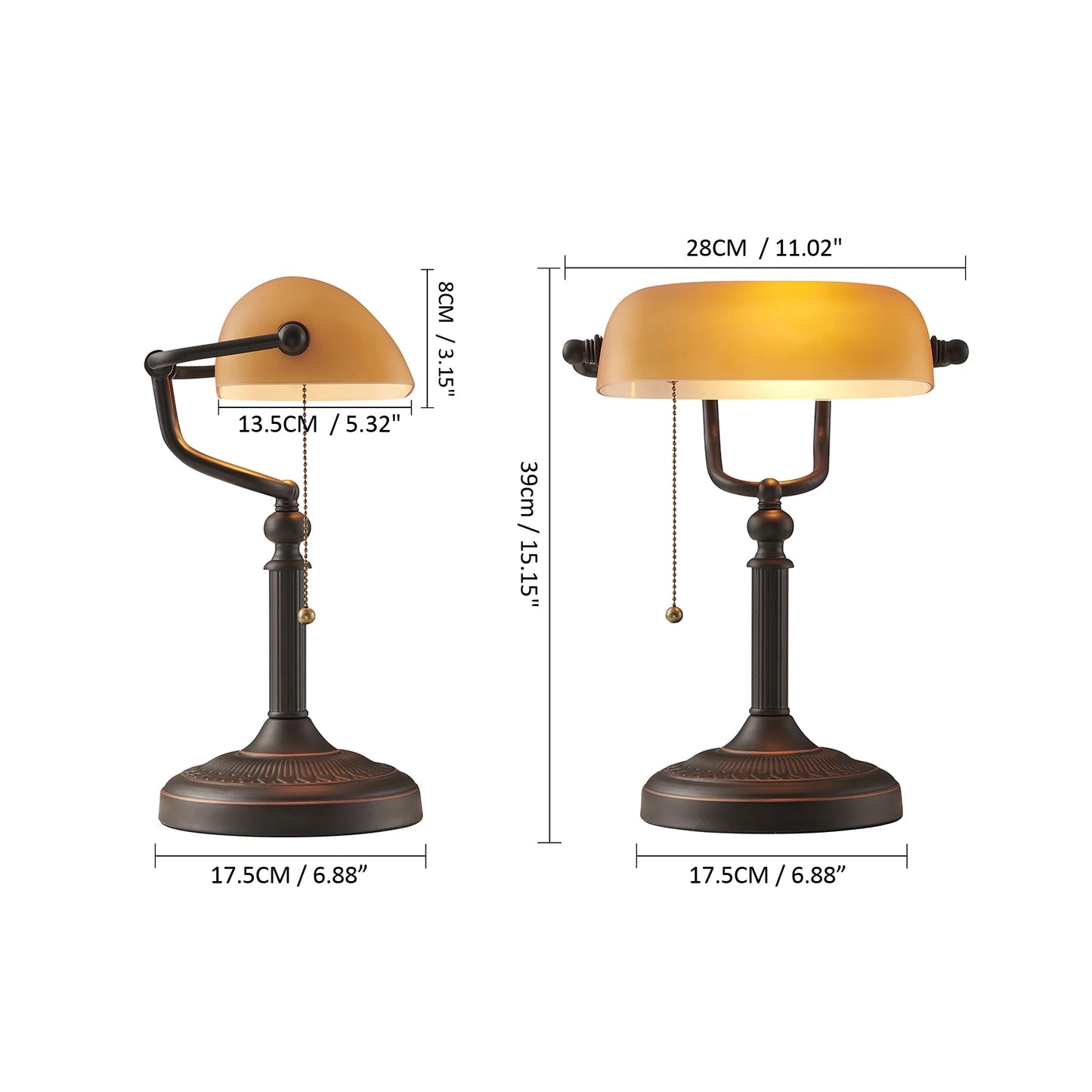 Green glass banker lamp table lamp with Chian switch E27/E26 Desk Lamp