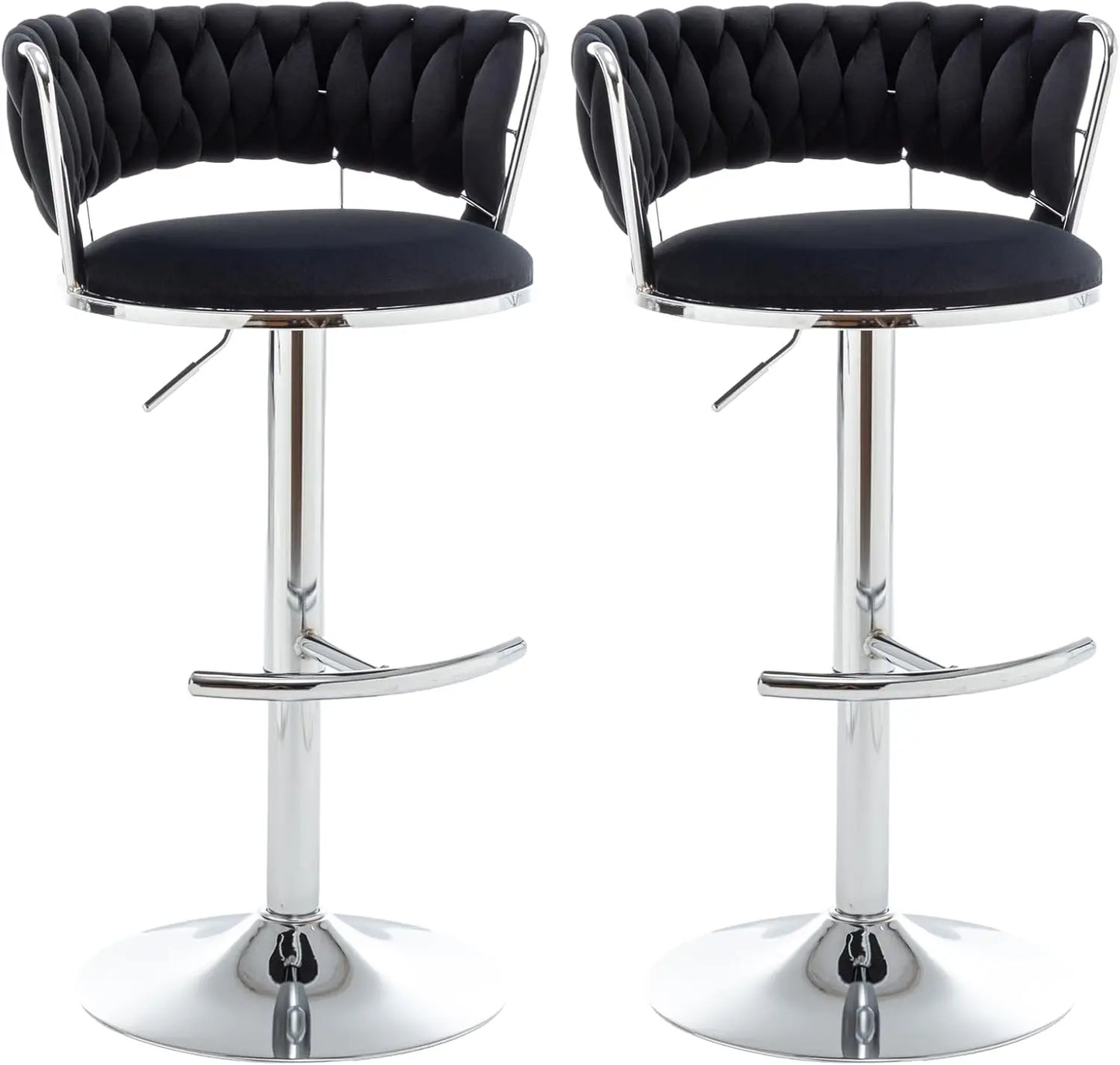 Gold Bar Stools Set of 4, Velvet Swivel Barstools with Woven Backrest, Adjustable Bar Chairs for Kitchen Island, Dining Room