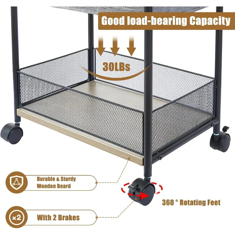3-Tier Baby Diaper Caddy Organizer and Storage Cart with 4+2 Dividers, Mobile Metal Utility Cart with Rolling Wheels for Nursery