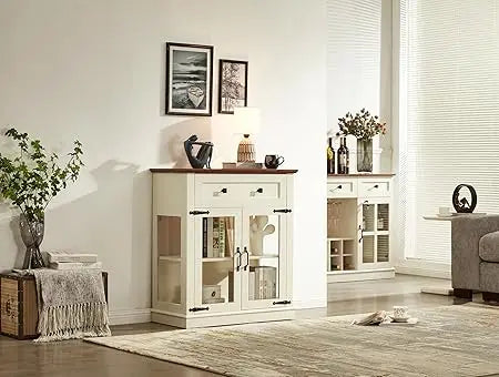 58.2'' Modern Sideboard with Storage, Accent Buffet Cabinet with 2 Glass Doors,Credenza with Two Drawers and Adjustable and Shel