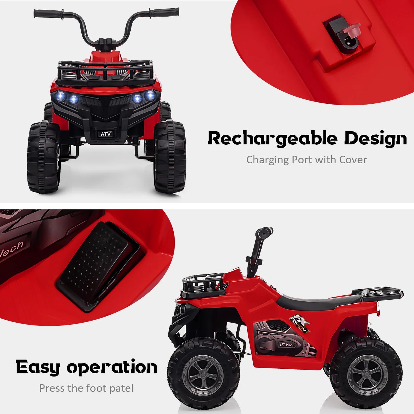 12V Kids Ride On Electric ATV, Ride Car Toy with Bluetooth Audio,High/Low Speed, LED Headlights, Battery Indicator & Radio
