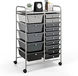 15-Drawer Rolling Storage Cart, Multipurpose Movable Organizer, Utility Cart for Home, Office, School, Macaron Color