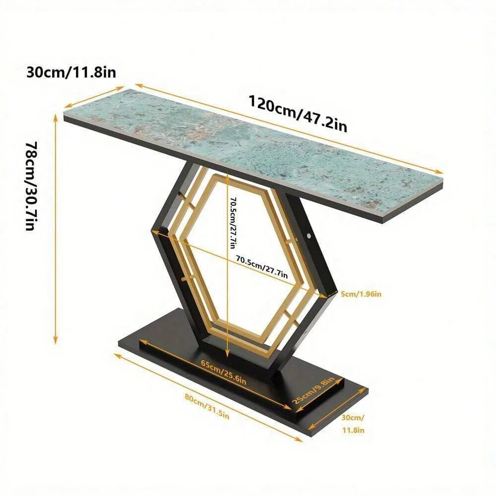 Modern Console Entryway Table with Geometric Base Sintered Stone Top 47.2” Long