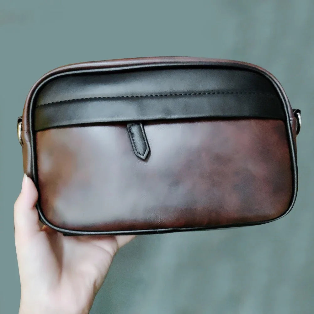 Luxury Business Shoulder Bag for Men Design Plaid PU Leather Messenger Bag Crossbody Bag Casual Zipper Small Square Sling Bag