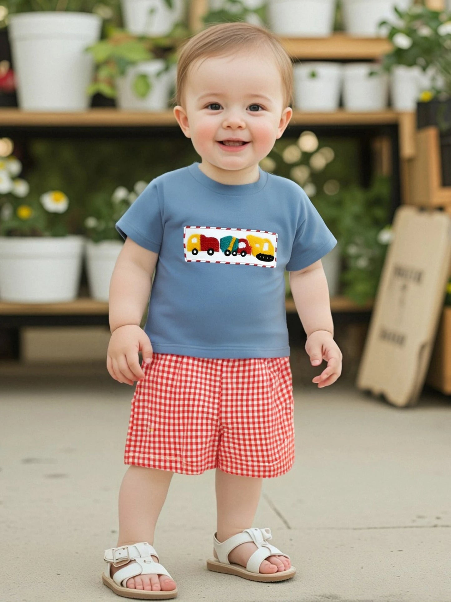 Adorable Toddler Boy s Summer Outfit Dinosaur Print Short Sleeve T-Shirt with Denim Shorts Set for Playtime Fun