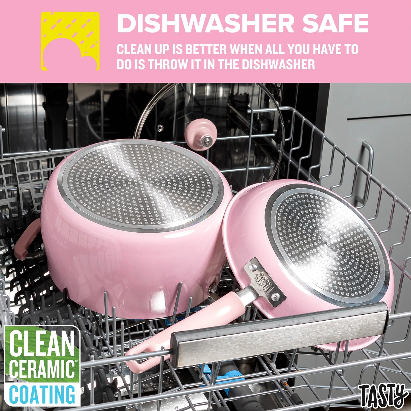Clean Ceramic 16 Piece Non-Stick Aluminum Cookware Set, Pink