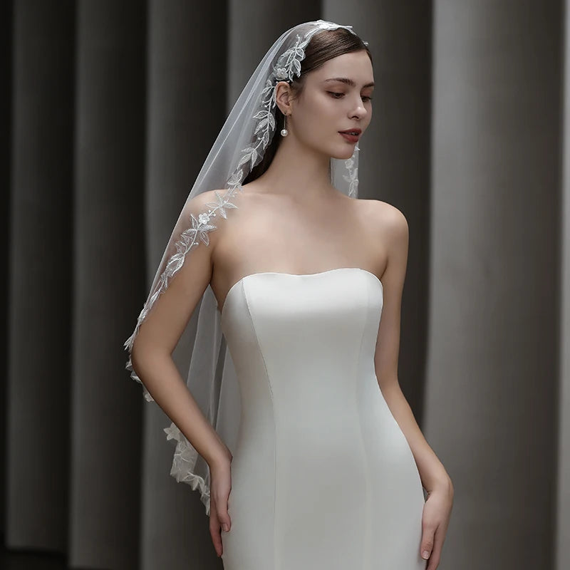 Elegant Ivory Lace Bridal Veil with Cathedral Length Soft Tulle for Wedding Ceremony - Classic Wedding Accessories