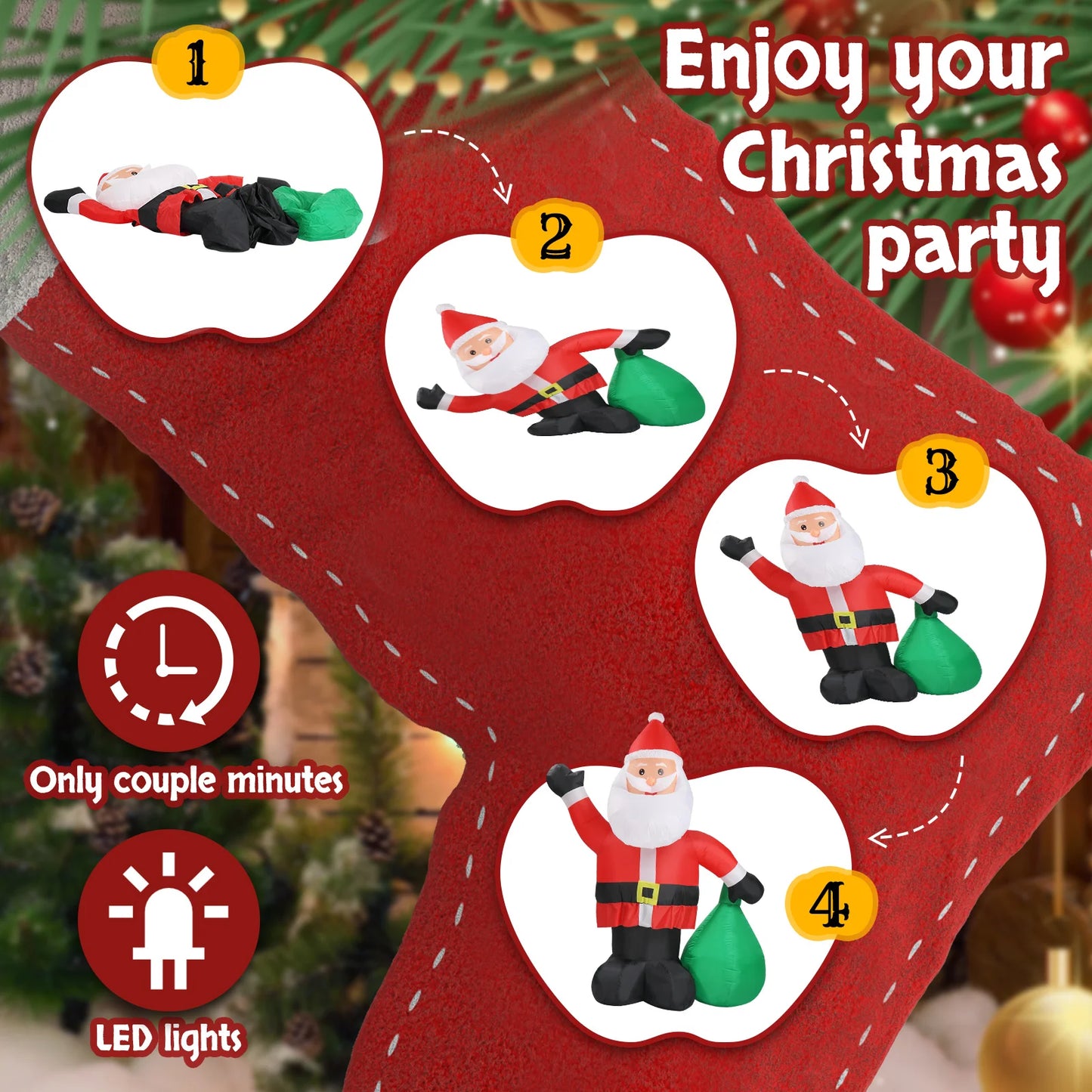 6 FT Lighted Christmas Inflatable Decoration, Inflatable Santa Claus with Large Gift Bag, Funny Blow Up Yard Decorations