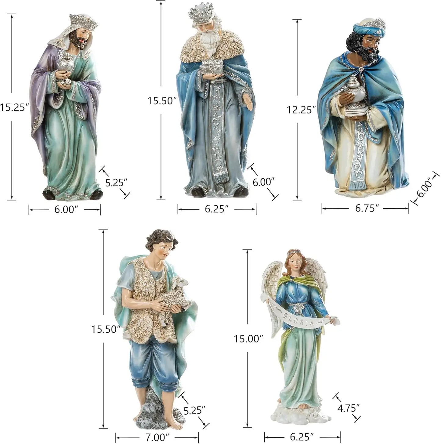 Glitzhome 12Pcs Deluxe Blue Resin Nativity Figurines Set Christmas Ornaments Xmas Tabletop Scenes Figures Set Collectibles Count