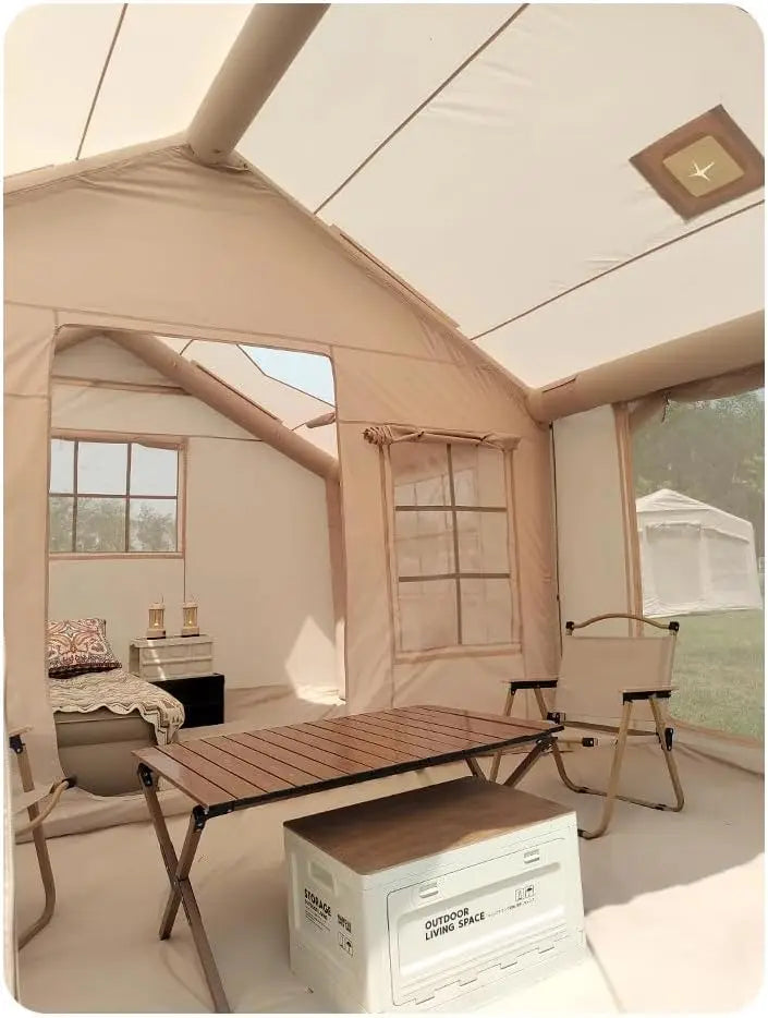 Large Inflatable Camping Tent with Stove Jack, Glamping Inflatable Tents 10-12 people for Camping, Easy Setup Tent