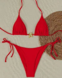 2025 New Summer Swimwear Bikini Set Sexy Print Backless Bikini 2 Piece Set Women Laced Up Split Swimsuit High Waist Beach Bikini