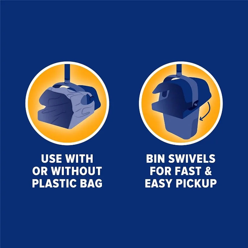 Pooper Scooper Swivel Bin & Rake Dog Poop Scooper, Black (2 Scented Waste Bags Included)